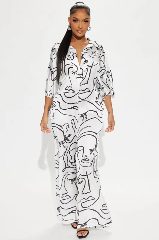 Keeping It Cool Satin Jumpsuit - White/Black sold by Fashion Nova