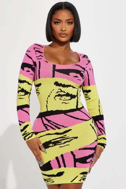 Amaya Mini Sweater Dress - Pink/combo sold by Fashion Nova