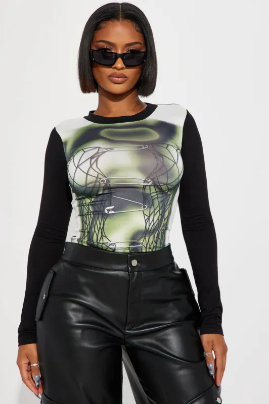 Drop A Pin Long Sleeve Top - Olive/combo sold by Fashion Nova