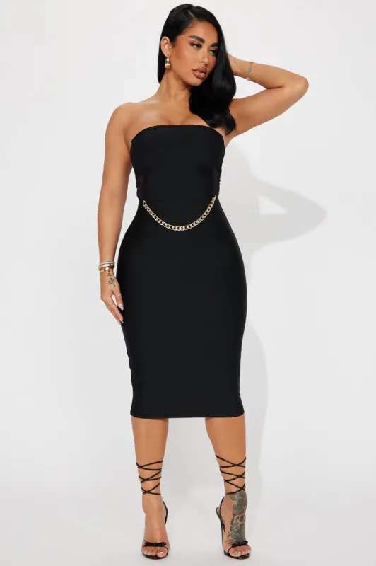 Cassia Bandage Midi Dress - Black sold by Fashion Nova