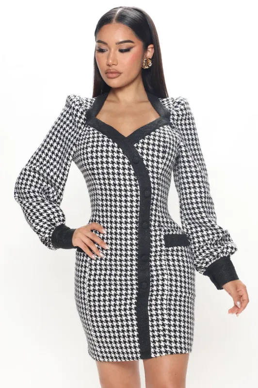 Afternoon Tea Tweed Mini Dress - Black sold by Fashion Nova