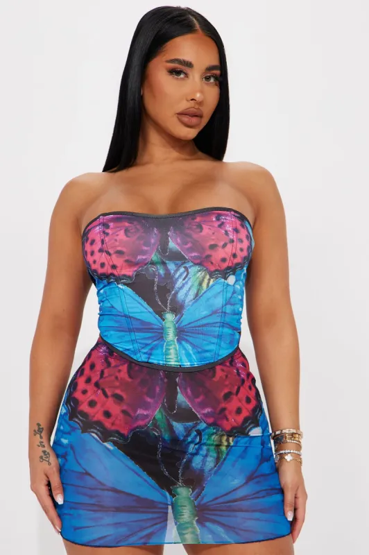 Free Spirit Mesh Skirt Set - Blue/combo sold by Fashion Nova