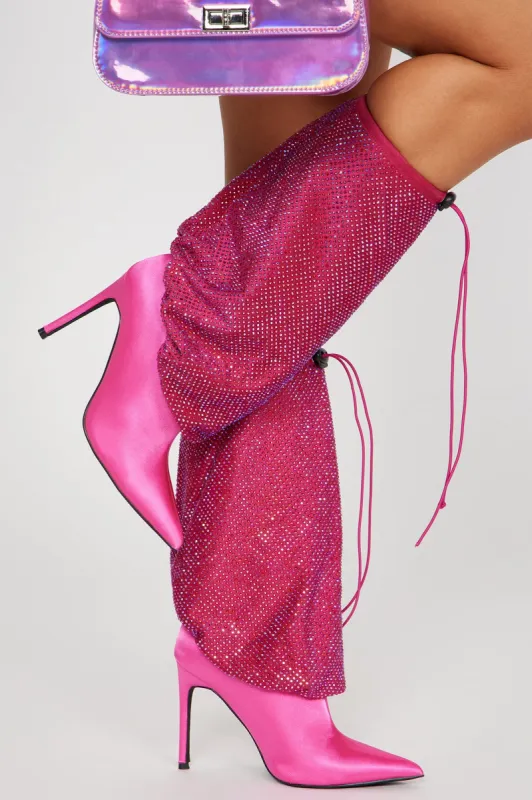 We Don't Stop Knee High Heeled Boots - Hot Pink sold by Fashion Nova