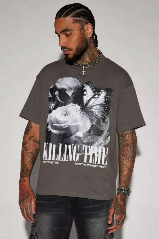 Killing Time Short Sleeve Tee - Charcoal sold by Fashion Nova