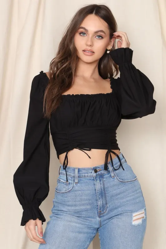 Katya Poplin Cropped Long Sleeve - Black sold by Fashion Nova