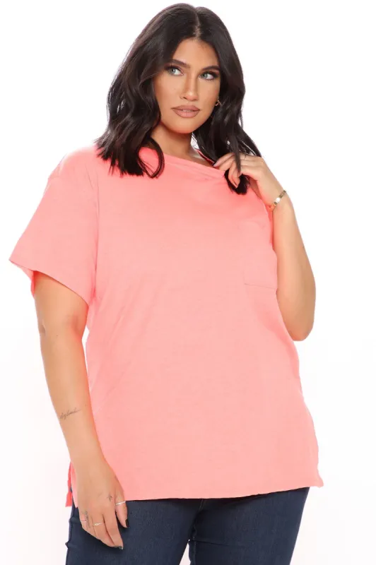 Laid Back Chillin' Pocket Tee - Neon Orange sold by Fashion Nova