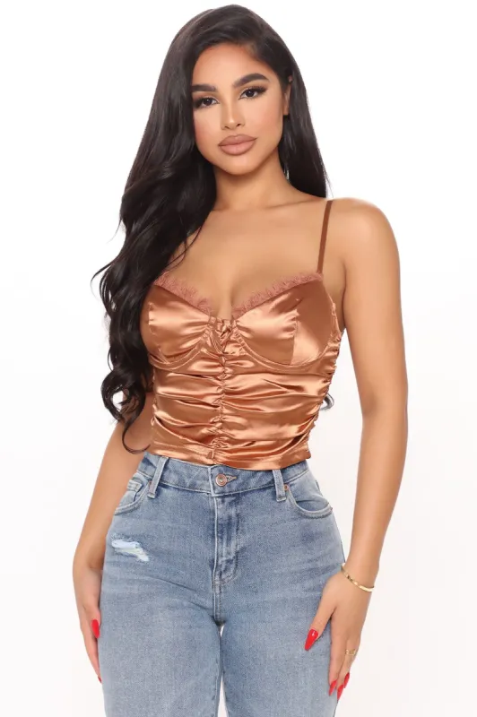 Excited To See Bae Satin Cami - Cognac sold by Fashion Nova