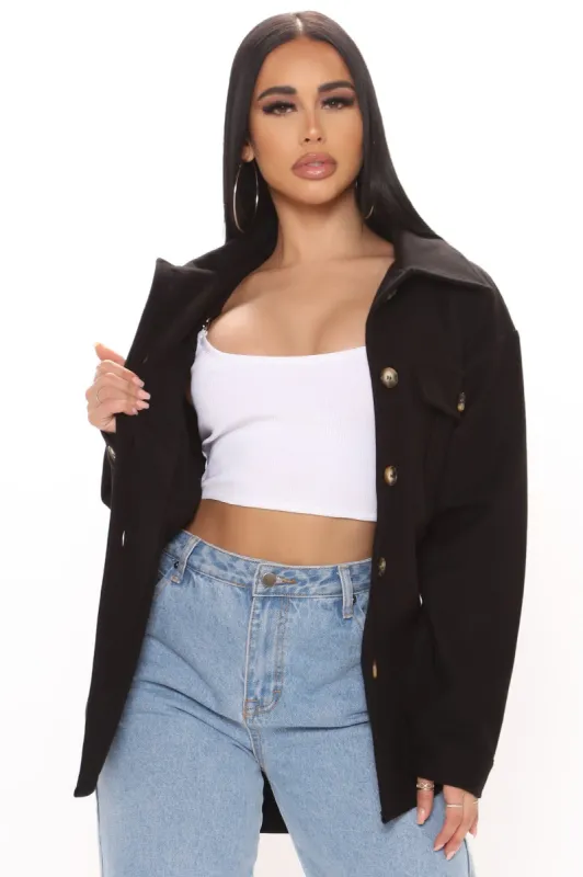 Back In Town Shacket - Black sold by Fashion Nova