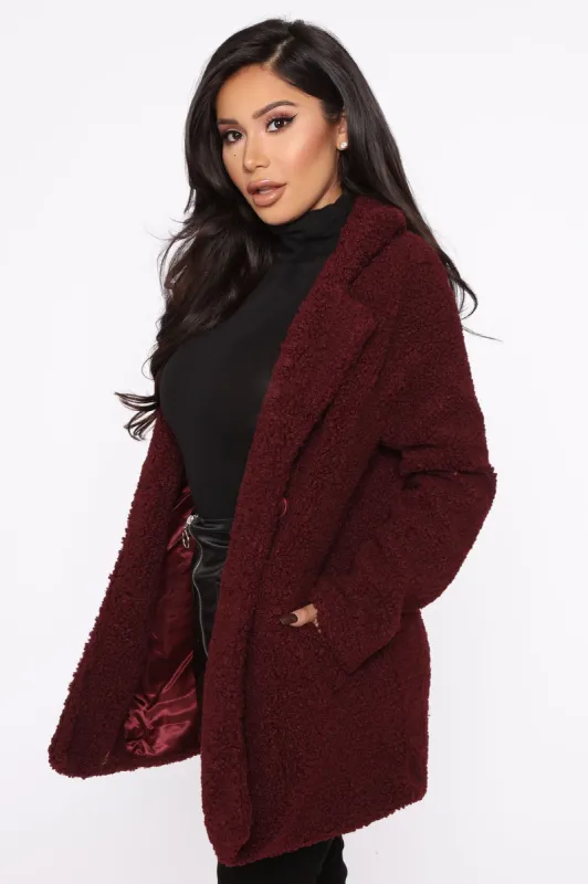 No Chills Coat - Burgundy sold by Fashion Nova