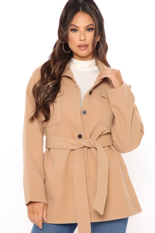 Madison Square Cargo Coat - Camel sold by Fashion Nova