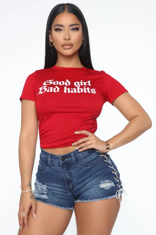 Good Girl Bad Habits Backless Top - Red sold by Fashion Nova