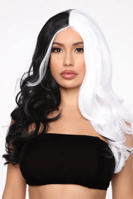 Mixed Personality Wavy Long Wig - Black/White sold by Fashion Nova