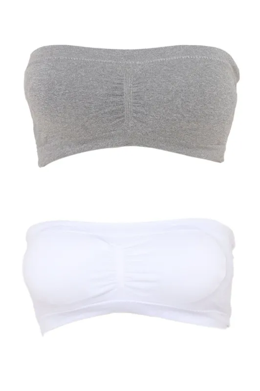 Seamless Staple Bandeau 2 Pack Bralettes - Grey/combo sold by Fashion Nova