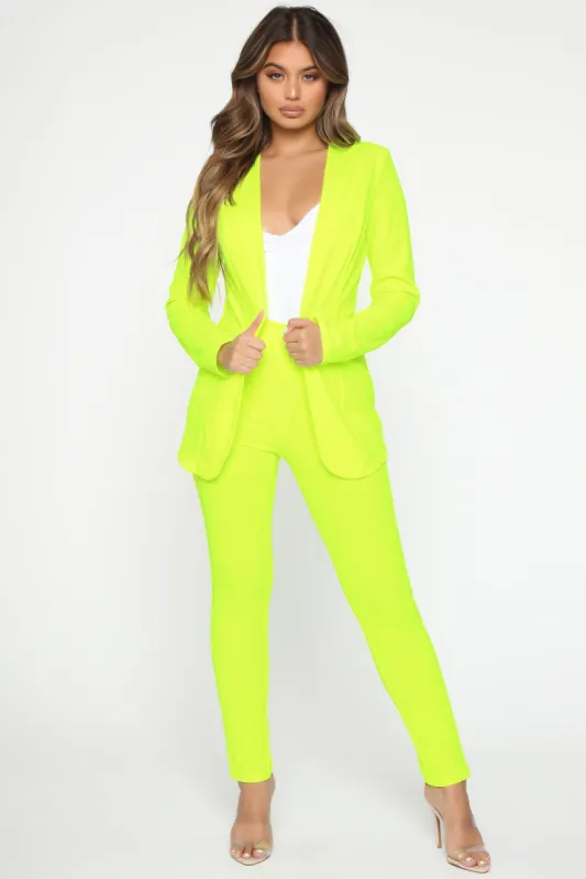 Payin' It Forward Blazer Set - Neon Yellow sold by Fashion Nova