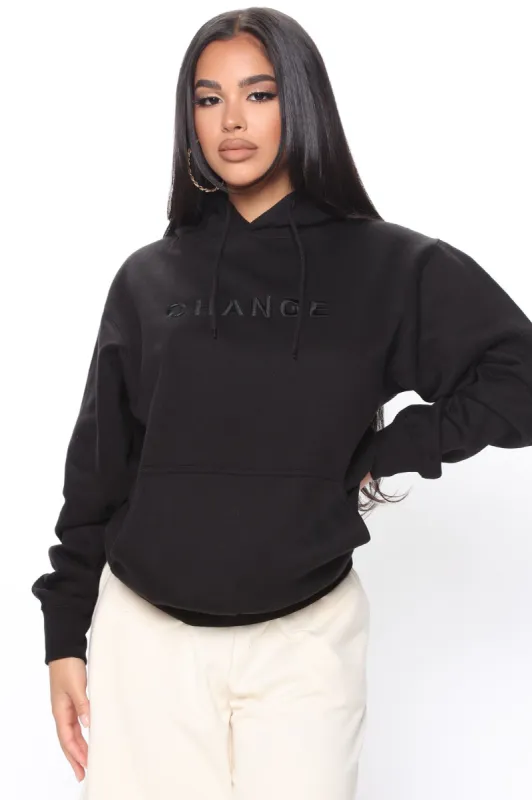 He Won't Change Embroidered Hoodie - Black sold by Fashion Nova