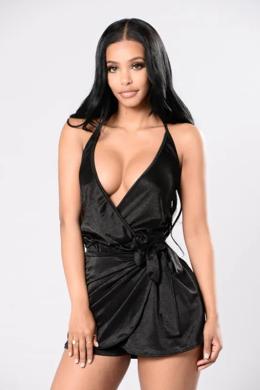 Why Stop Now Romper - Black sold by Fashion Nova