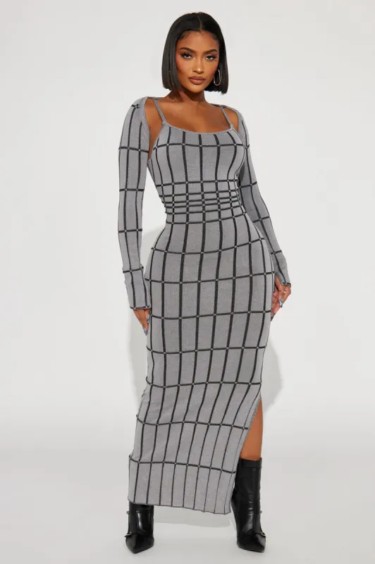 Noelle Sweater Maxi Dress Set - Grey/Black sold by Fashion Nova