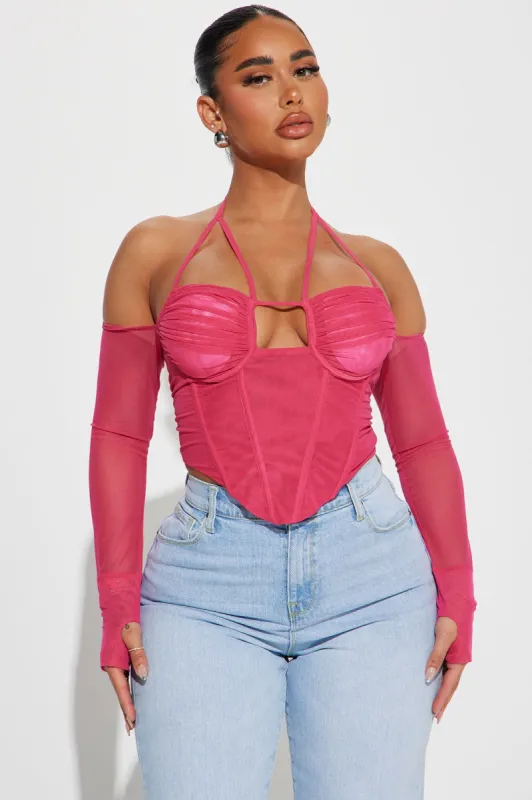Madison Mesh Corset Top - Fuchsia sold by Fashion Nova