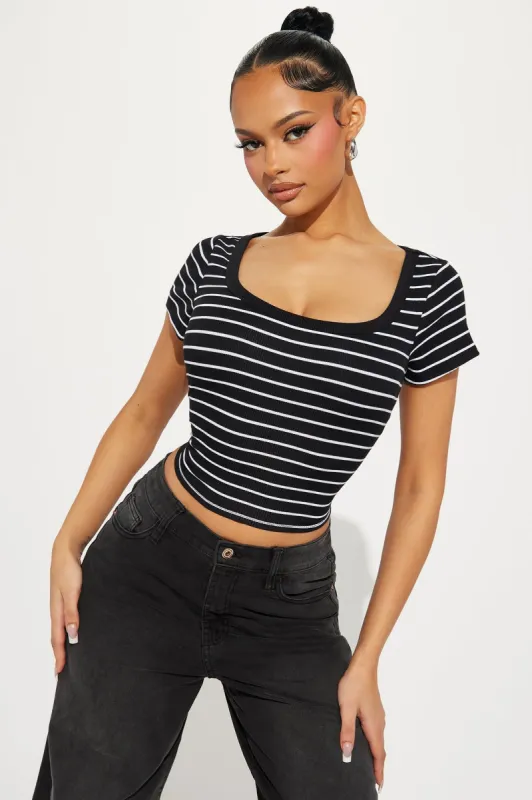 Josie Striped Top - Black/White sold by Fashion Nova