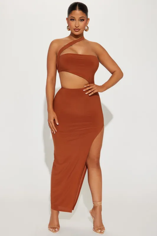 Take A Seat Maxi Dress - Cognac sold by Fashion Nova