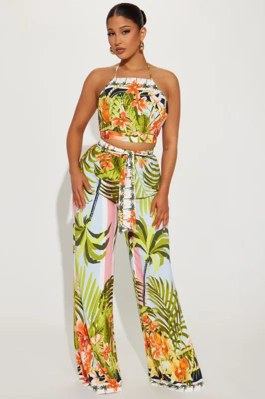 On A Vacay Tropical Pant Set - Blue/combo sold by Fashion Nova