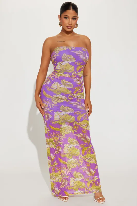 Evelyn Tropical Mesh Maxi Dress - Purple sold by Fashion Nova