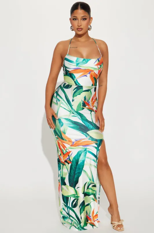 Dancing In The Tropics Maxi Dress - Green/combo sold by Fashion Nova