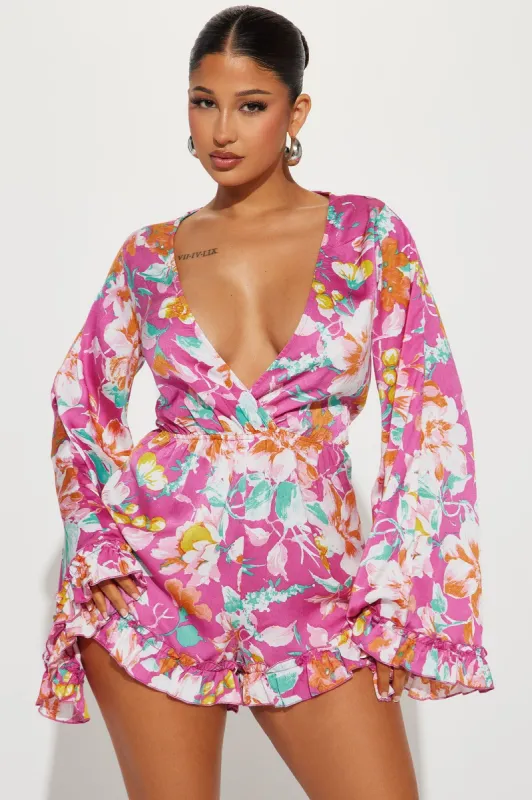 Take Me Away With You Romper - Pink/combo sold by Fashion Nova