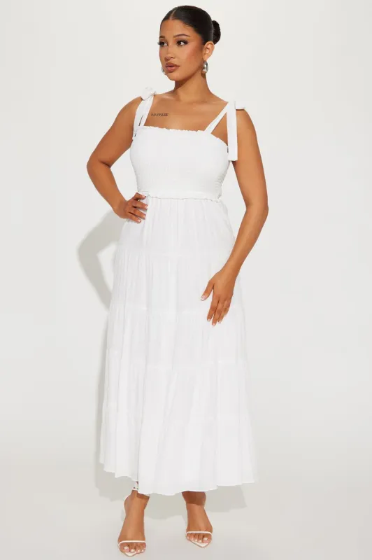 Jordan Smocked Maxi Dress - White sold by Fashion Nova