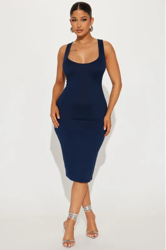 Double Scoop Midi Dress - Navy Blue sold by Fashion Nova