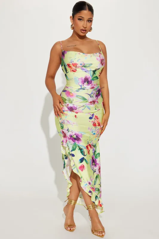 Nia Floral Maxi Dress - Lime sold by Fashion Nova