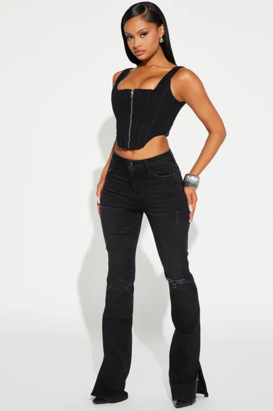 Take Over Stretch Split Hem Bootcut Jeans - Black Wash sold by Fashion Nova