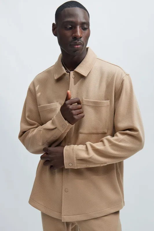 Kina Textured Long Sleeve Shirt - Tan sold by Fashion Nova