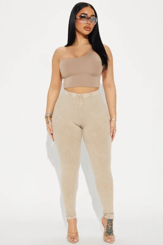 Play Along Heavy Ribbed Legging - Taupe sold by Fashion Nova