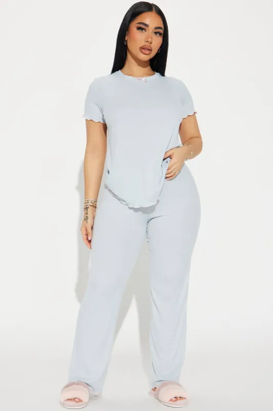 Keep It Cozy Ribbed PJ Pant Set - Blue sold by Fashion Nova