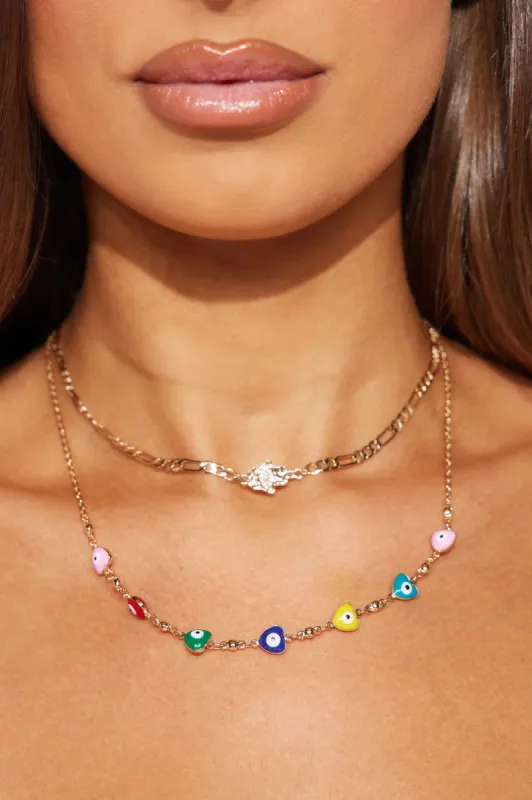 Stay Away From My Love Necklace - Gold/combo sold by Fashion Nova