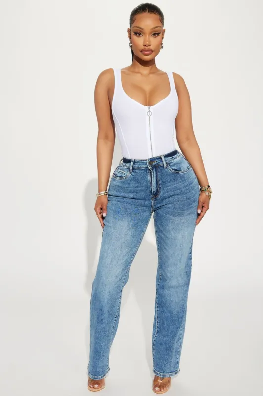 Manifesting It Acid Wash Stretch Straight Leg Jeans - Medium Wash sold by Fashion Nova
