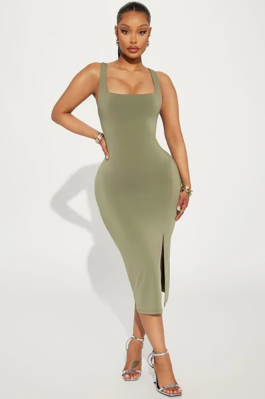 Kiss Me Sleeveless Midi Dress - Olive sold by Fashion Nova