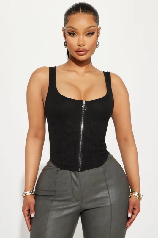 Azelia Zipper Top - Black sold by Fashion Nova