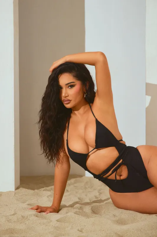 Aubree Strappy Cut Out 1 Piece Swimsuit  - Black sold by Fashion Nova
