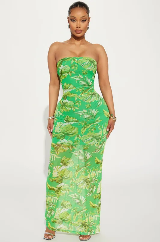 Evelyn Tropical Mesh Maxi Dress - Green sold by Fashion Nova