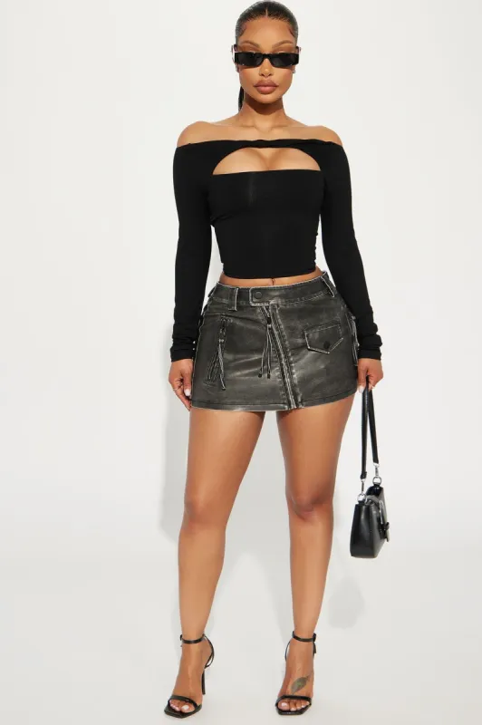 Claudia Washed Faux Leather Micro Mini Skirt - Charcoal sold by Fashion Nova