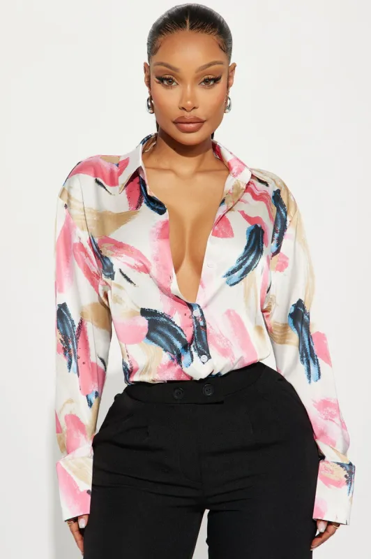 Light And Bright Satin Shirt - Ivory/combo sold by Fashion Nova