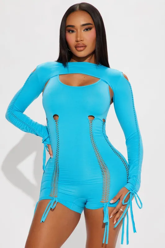 Tone It Down Romper Set - Turquoise sold by Fashion Nova
