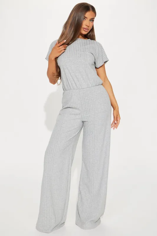 Too Little Too Late Ribbed Jumpsuit - Heather Grey sold by Fashion Nova