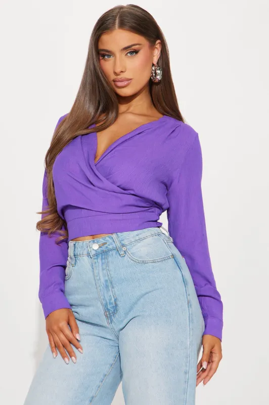 Sandra Linen Blouse Top - Purple sold by Fashion Nova
