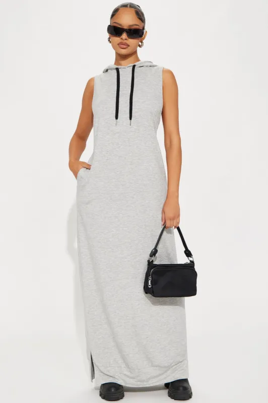 Azalea French Terry Maxi Dress - Heather Grey sold by Fashion Nova