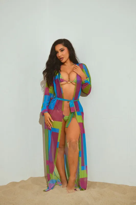 Summer Spritz 3 Piece Bikini Kimono Set - Blue/combo sold by Fashion Nova