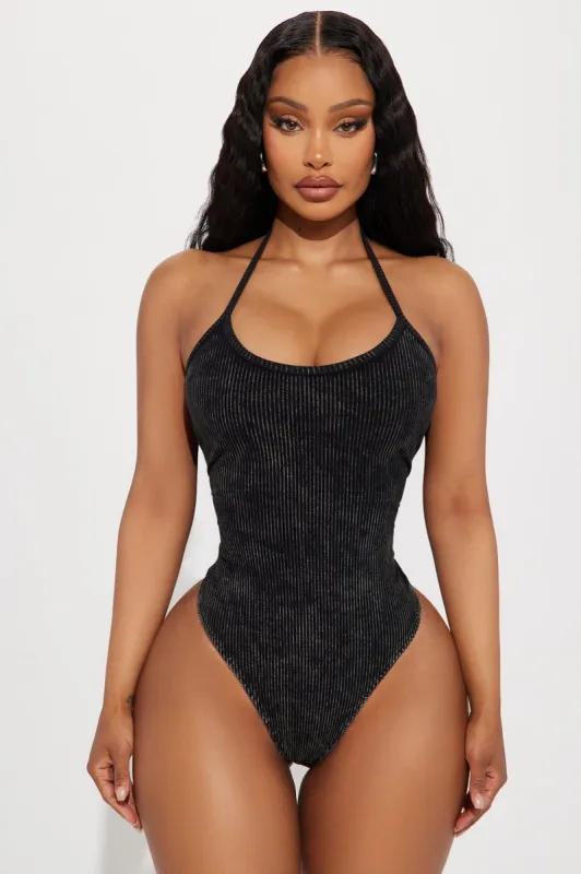 Ari Washed Bodysuit - Black Wash sold by Fashion Nova