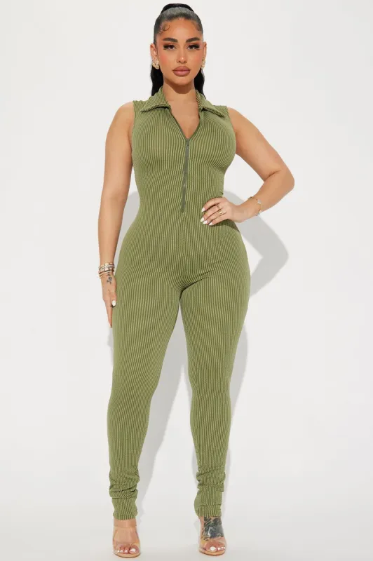 Love Lounge Ribbed Jumpsuit - Olive sold by Fashion Nova